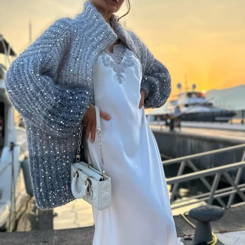 Pulóver pletený s jednotnými trblietkami