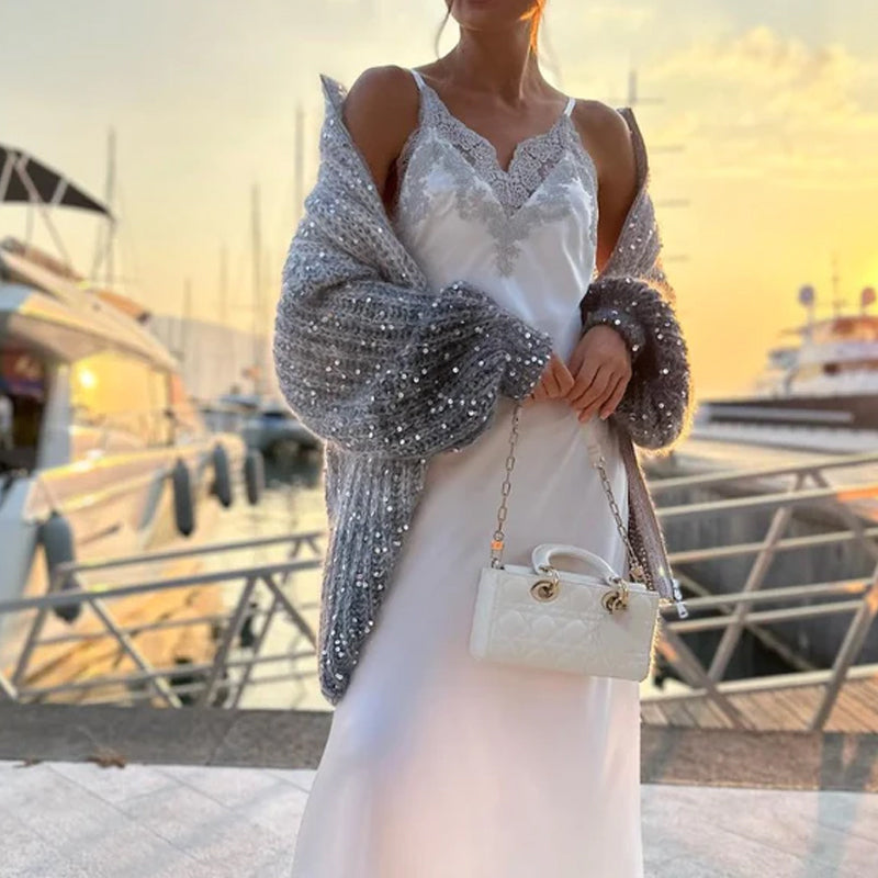 Pulóver pletený s jednotnými trblietkami